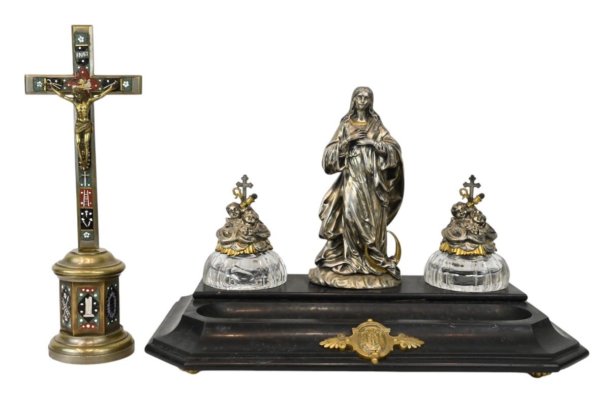 Inkwell And Crucifix Cardinal Mermillod - 19th Century